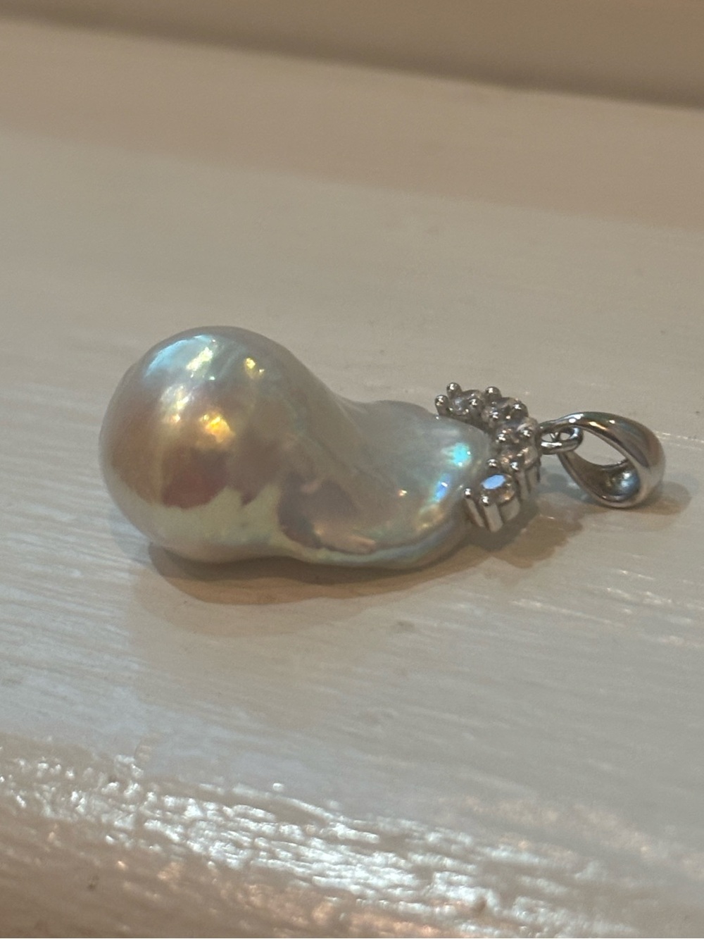 Baroque Freshwater Big King Pearl Pendant with Crystal Accents - Picture 3 of 7